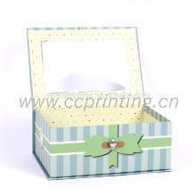 Caja de regalo rígida de papel verde con ventana de PVC transparente y cerradura de hierro